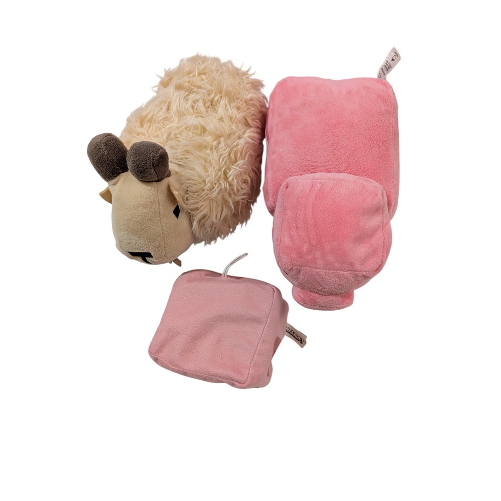 Minecraft Mojang Plush Bundle Pink Pig Baby Pig Block and Sheep Lot of 3